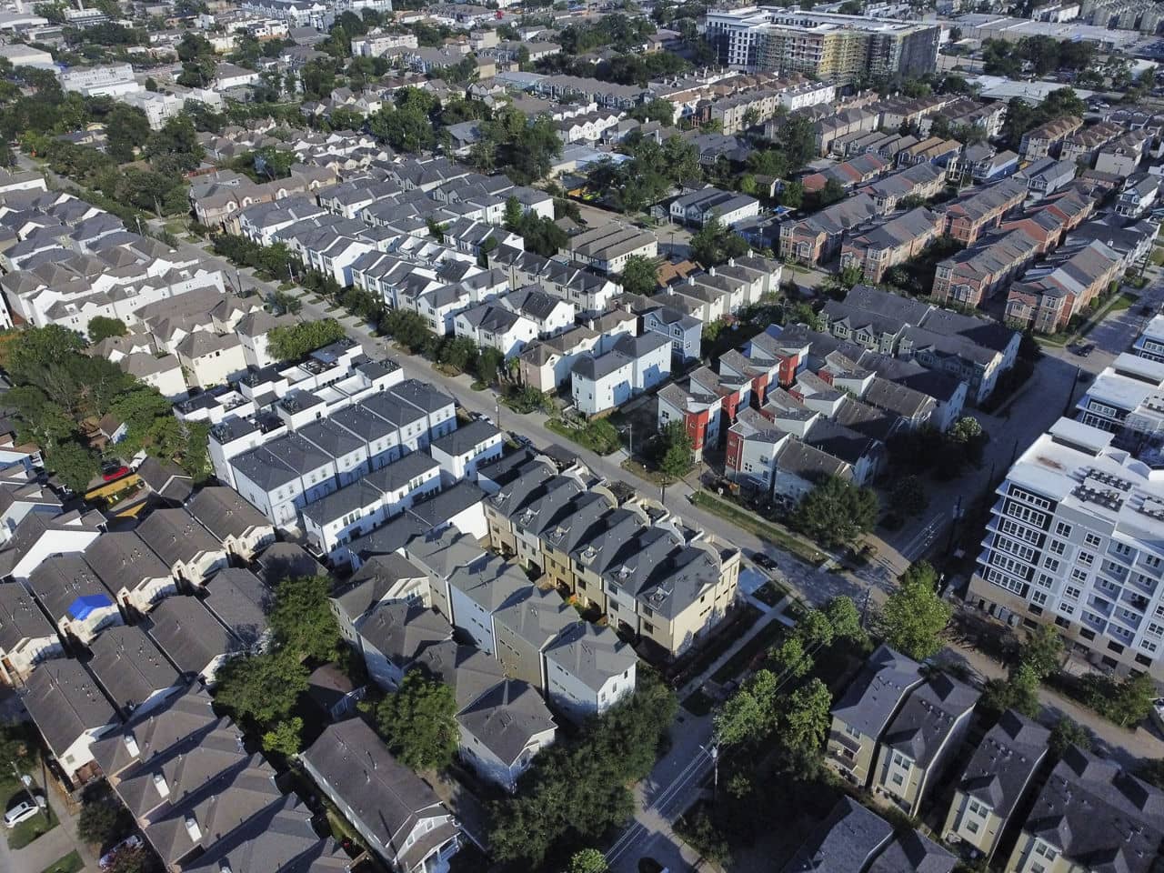 Aerial view of Greater Heights neighborhood in Texas